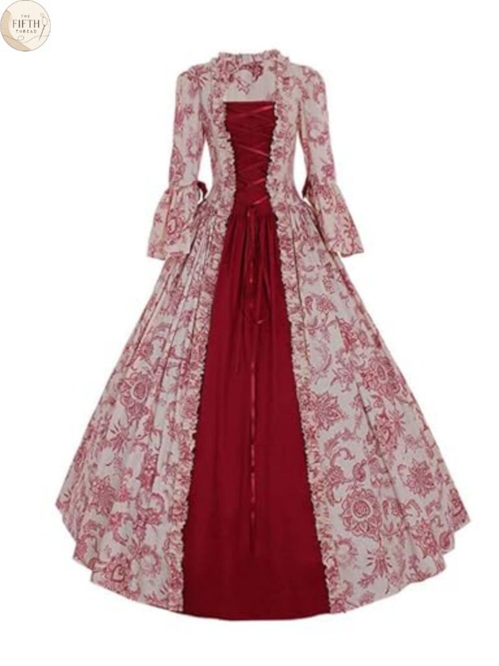 Victorian Rococo Evening Dress High Neck Floral Horn Sleeve Costume